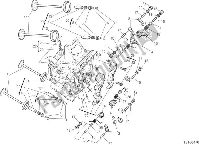 All parts for the Horizontal Cylinder Head of the Ducati Multistrada 1200 ABS Thailand 2014